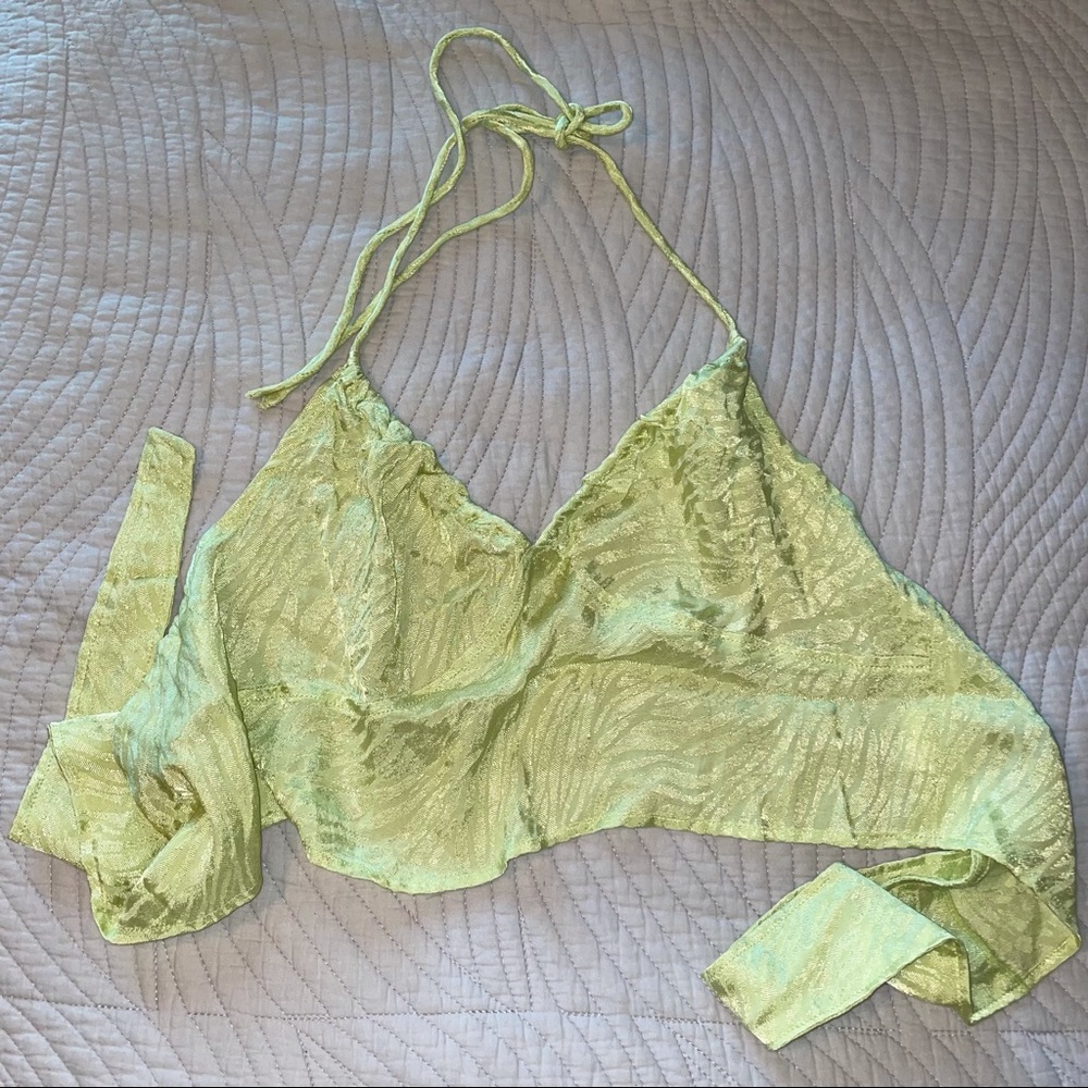 motel y2k green zebra crop top halter